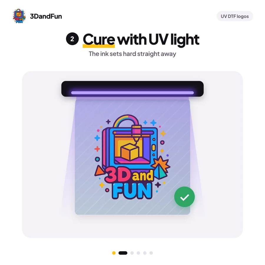 Step 2: UV light cures the printed logo on the film