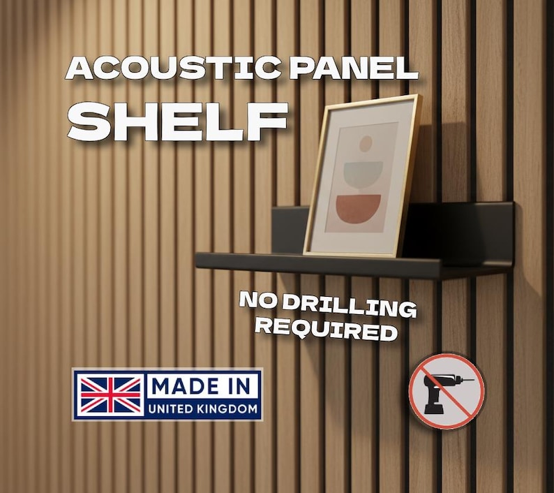 Acoustic Panel Shelf | No Drill Centre Lock 20cm Lipped | Black Grey White